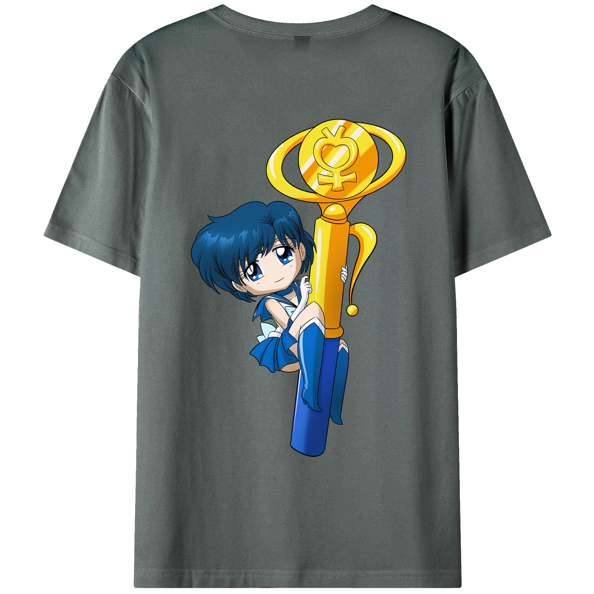 （画像用） 美少女戦士セーラームーン 水野 亜美 みずの あみ Sailor Moon Mizuno Ami 綿100％ メンズ半袖Tシャツ（バックプリント） 通気性